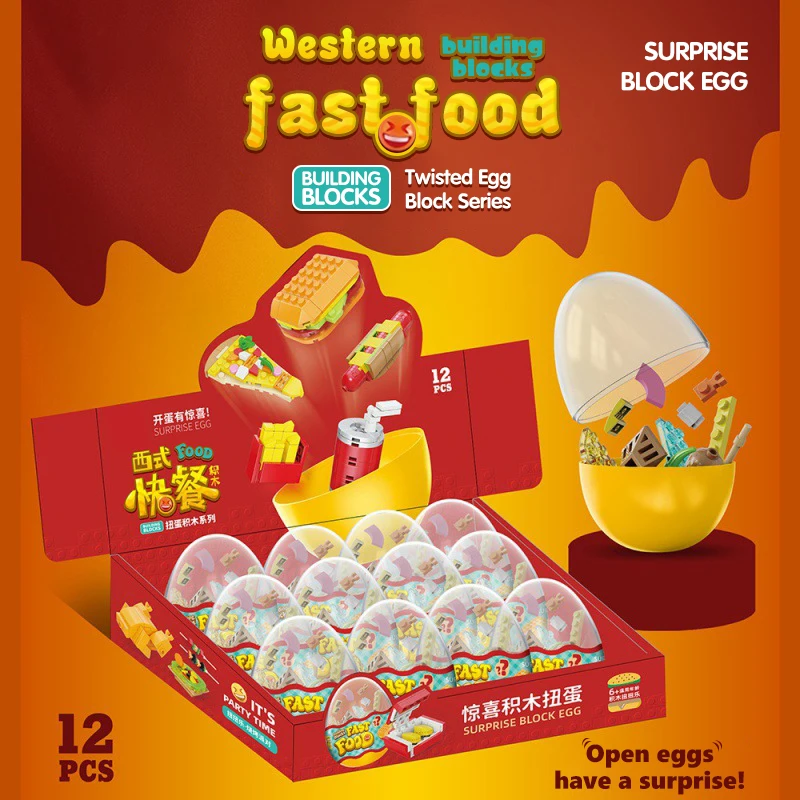 12PCS Mystery Box Building Blocks scatole cieche da cucina in stile occidentale Fast Food ornamenti assemblati giocattoli educativi per regalo per bambini