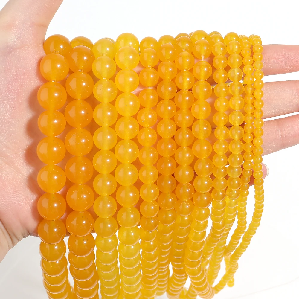 1 Strang orange-gelbe Chalcedon-Perlen, 4/6/8/10/12 mm, runde Natursteinperlen für die Schmuckherstellung, DIY-Armbänder, Charms, Zubehör