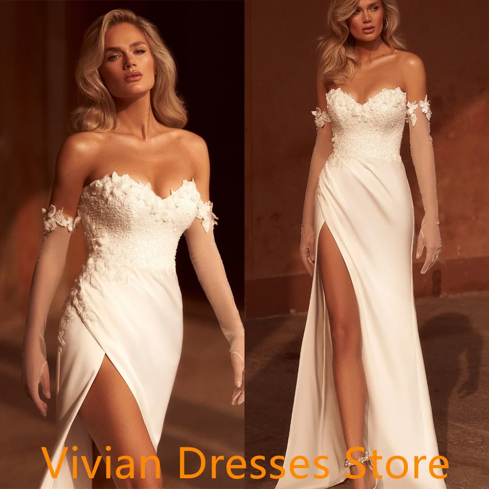 

Customized Lace Strapless Evening Dress Formal Chapel Train Strapless Robe de mariée Classic Zipper Back A-Line Bridal Party