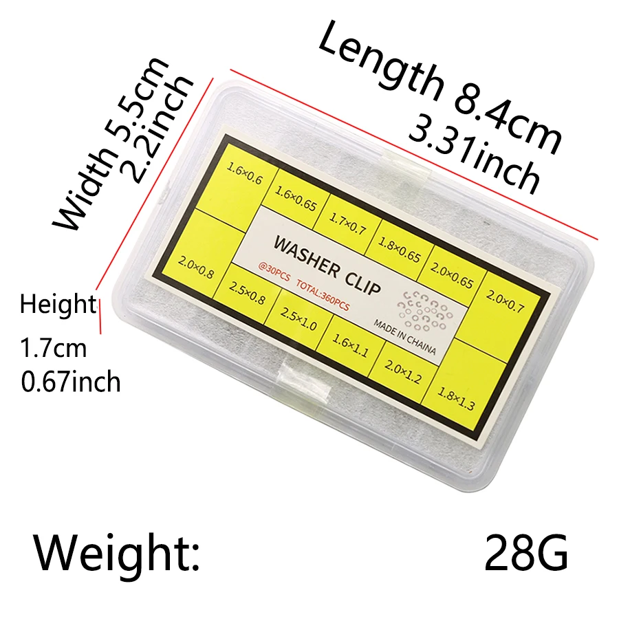 時計部品、ストラップとケース用の 240 個の接続部品、箱入りのステンレス鋼スナップ リング