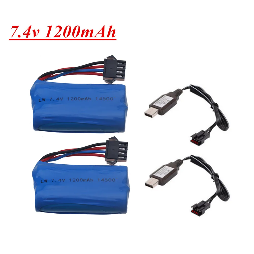 14500 7.4V 1200mah Li-ion Battery SM4P Plug and USB Charger For remote control helicopter boat car model water bullet guns parts