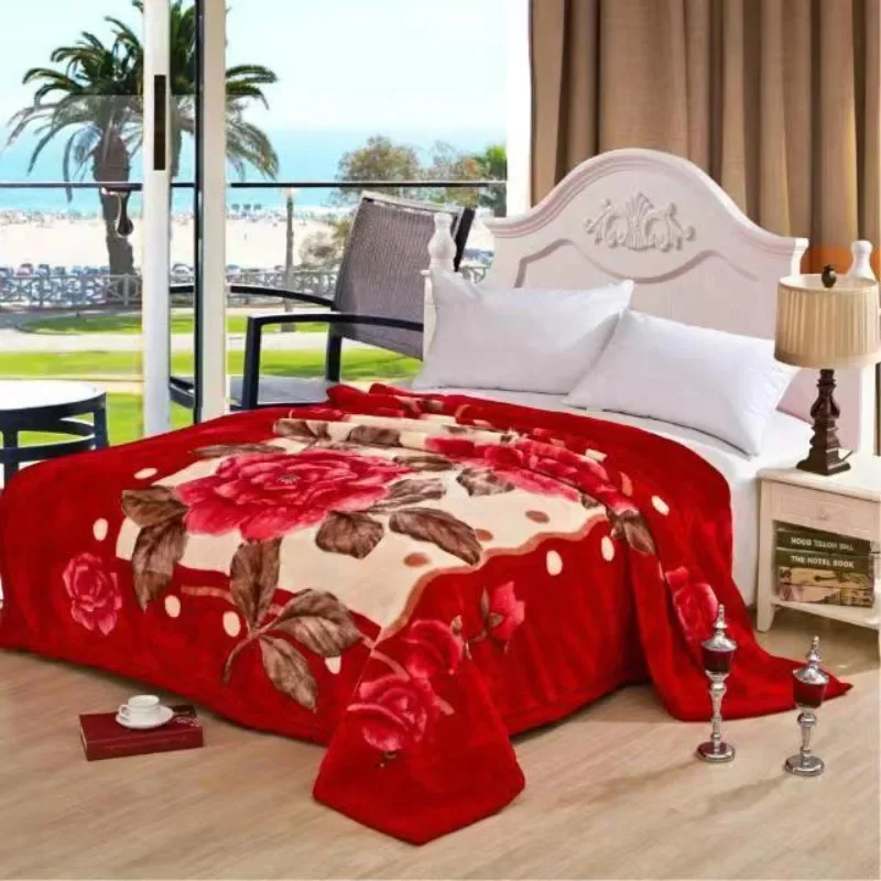 Thickened Blanket Floral Print Warmth Plush Blanket Thick Soft Bedroom Sofa Hotel Comfortable for All Seasons Household Bedding