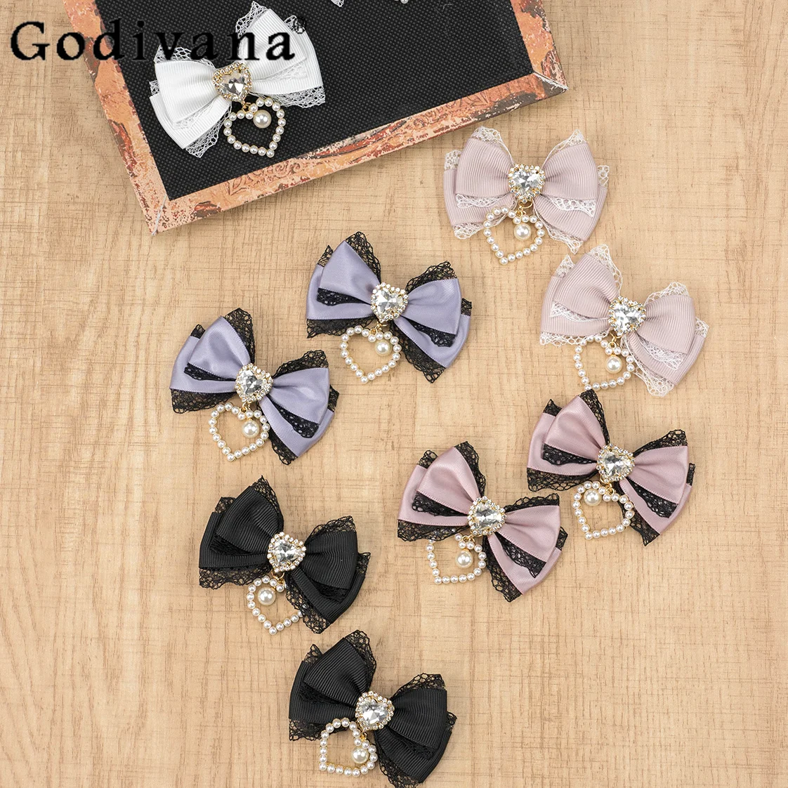 

Japanese Mine Mass-Produced Lace Bow Heart Rhinestone Mini Hair Clip Girly Sweet Cute All-Match Lolita Fashion Hairpin Women