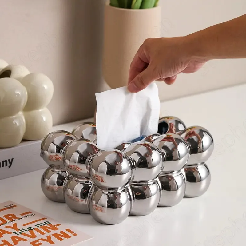 Cotton Ball Decorative Ceramic Tissue Boxes Nordic Modern Gold Silver Plating Process Napkin Holder Home Coffee Table Ashtray