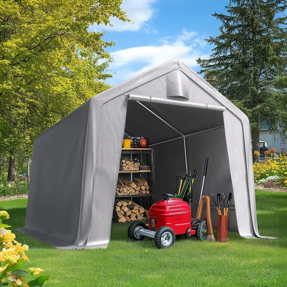 

Heavy-duty 8x8-foot Carport with Roll-up Mesh Windows and Reinforced Frame; Portable Garage Roof