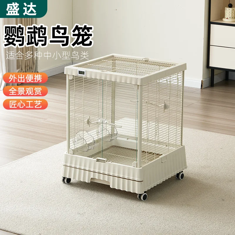 Manufacturer supplies light luxury bird cage metal horizontal wire luxury villa cage movable with roller dopamine parrot cage