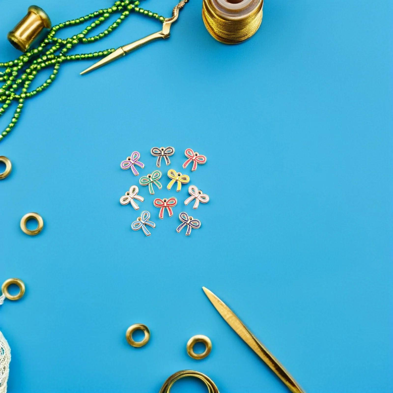 

50Pcs Alloy Bowknot Charms Colorful Mini Pendant Connectors for DIY Bracelet Necklace Jewelry Craft Making Supplies
