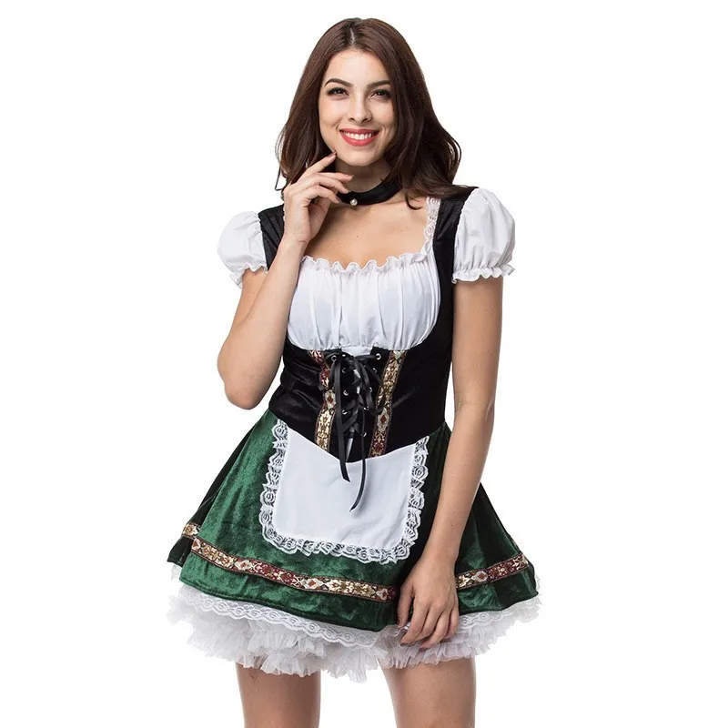 Adult Women German Traditional Beer Festival Oktoberfest Dress Apron Set Halloween Cosplay Costumes Role Play Outfit