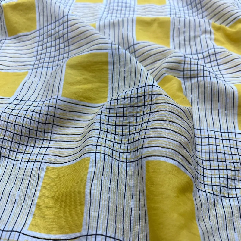 

1meter Lemon Yellow Plaid Lyocell Linen Fabric Vacation Style Lightweight Breathable Summer for Dress DIY Sewing Accessories