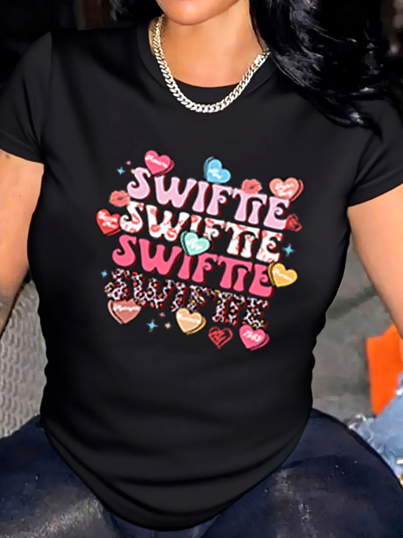 

Женская футболка больших размеров с леопардовым принтом на день Святого Валентина для улицы