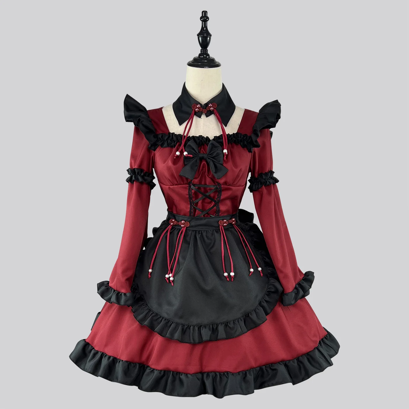 

Black Red Gothic Lolita Y2K Bowknot Dress Devil Maid Square Neck Cosplay Costume Sweet Kawaii Style Stage Performance Outfits