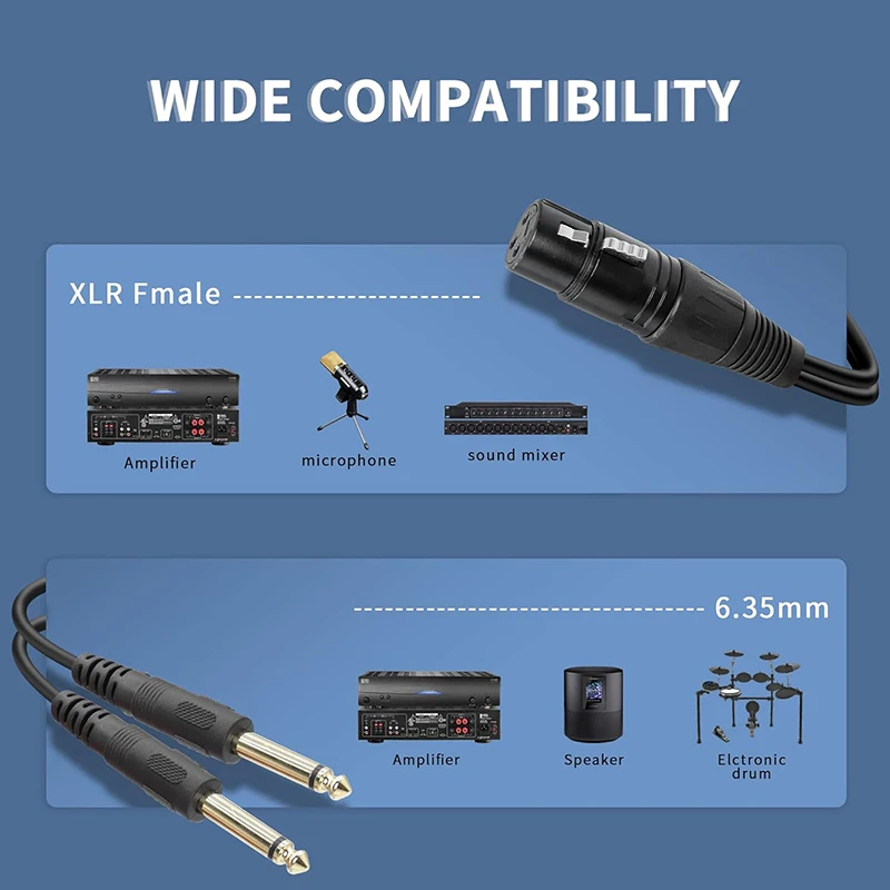 3Pin XLR żeński/przejście ze złącza męskiego na podwójne 6.35mm TS 1/4 Splitter Stereo przewód łączący do gitary mikrofonowej wzmacniacz mikser