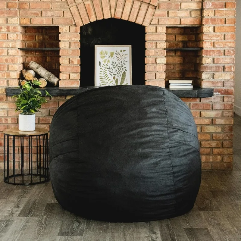 Fuf Large Foam Filled Bean Bag Chair with Removable Cover, Black Lenox, Durable Woven Polyester, 4 feet Big