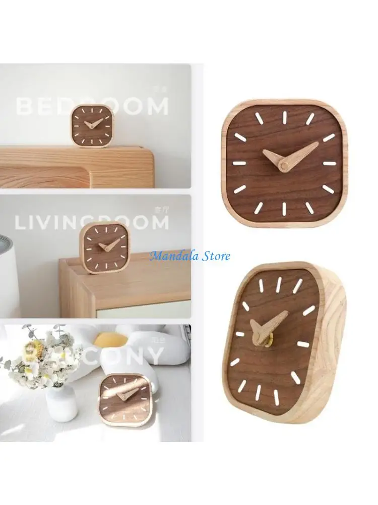 

U2JC Small Silents Bedsides Clock Walnuts Table Clock for Elegances