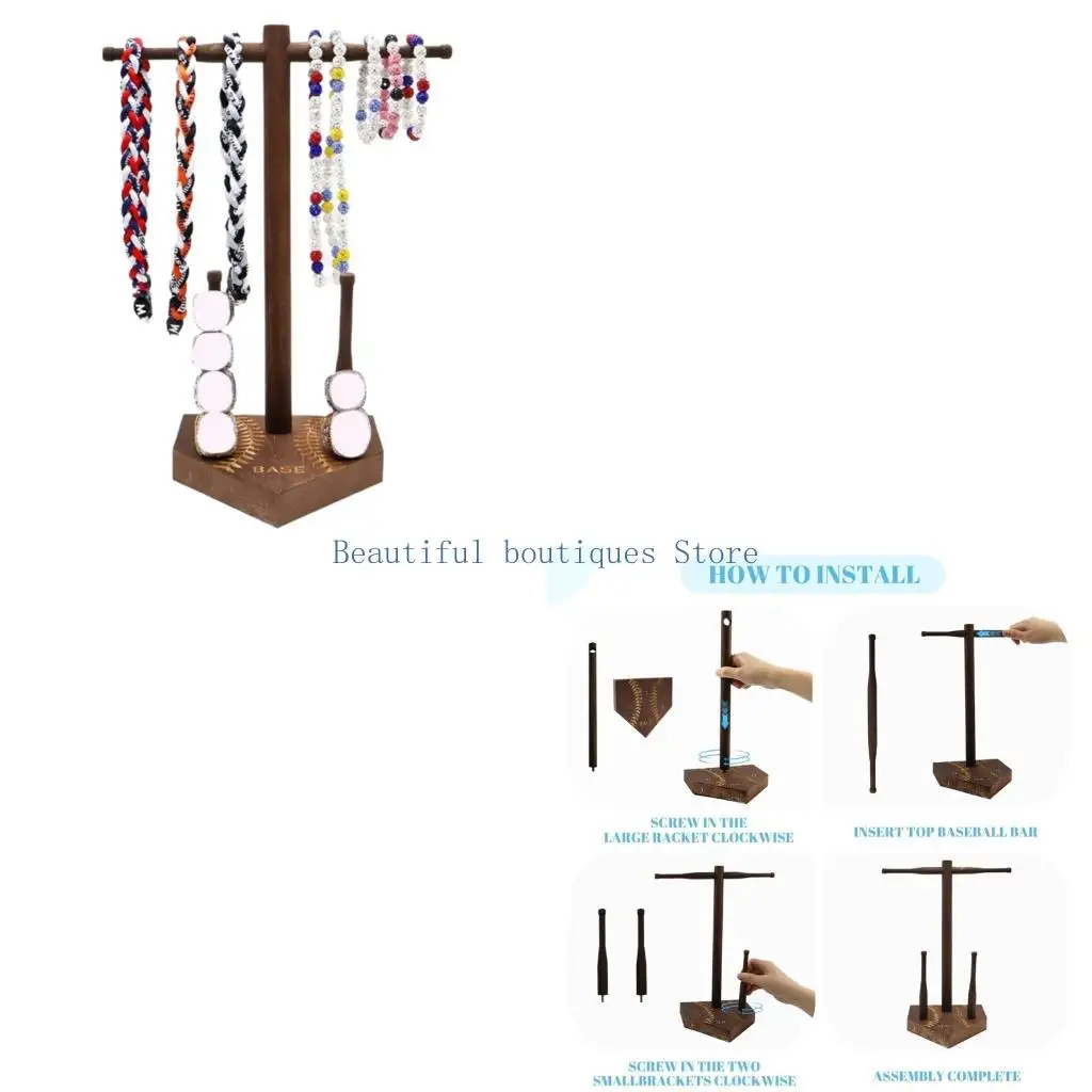U4LF Wooden Crosses Shape Necklace Bracelet Display Stand for Rings Jewelry Organizers Rack Desktop Holder Natural Wood Finish