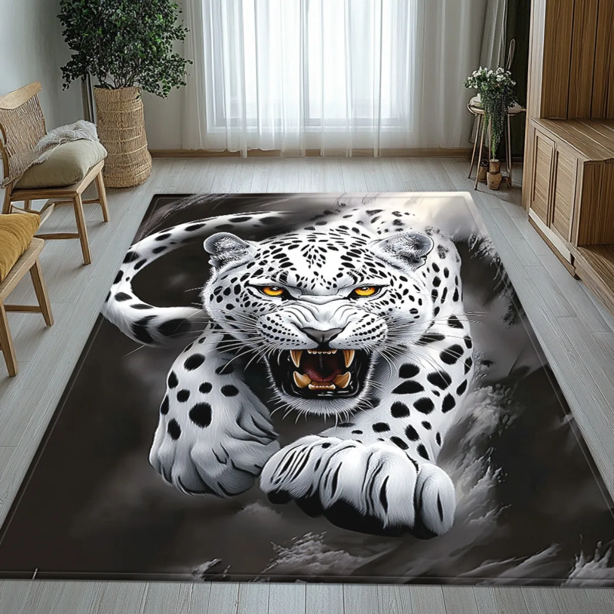 3D White Leopard Doormat, Fierce Snow Tiger Entrance Rug, Cool Animal Floor Mat, Non-slip Living Room Carpet, Man Cave Decor