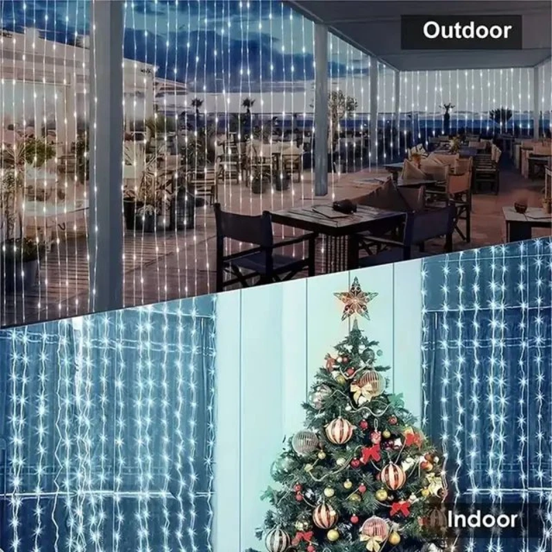 Imagem -04 - Solar Curtain String Led Lights ao ar Livre Ótimo para Casamento Aniversário Pátio Jardim Fada Luz Decoração Luz de Natal 2024