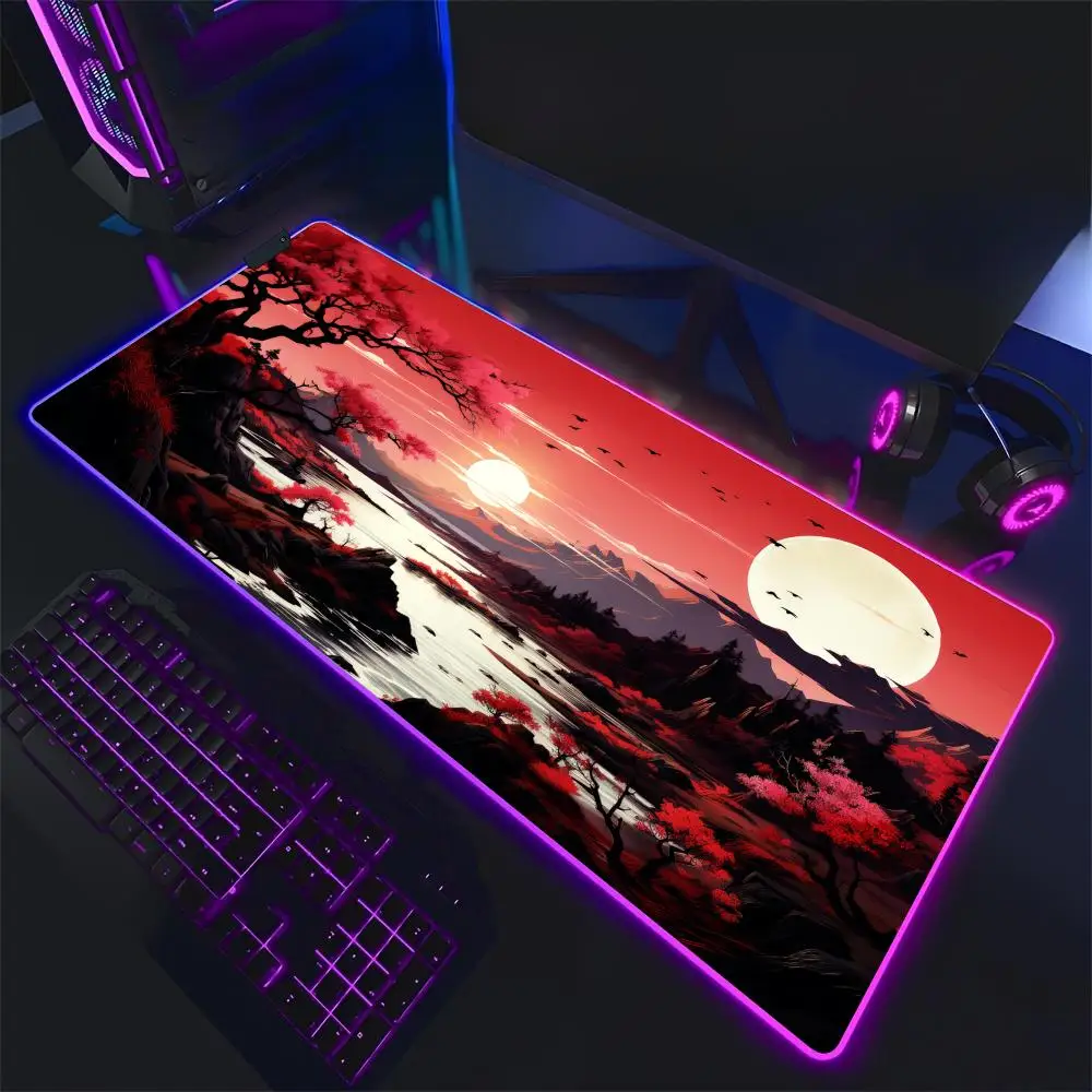 

Stunning red sky landscape design RGB Mouse Pad Desk Mat LED Glow mouse pads desk accessories Computer gaming mousepad