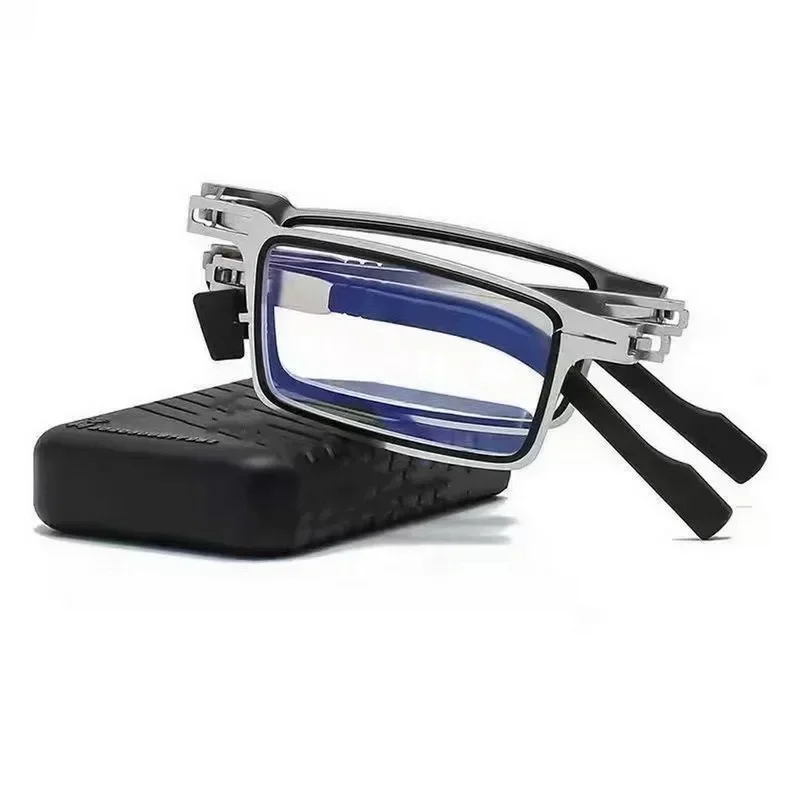 Anti-Blaulicht-blockierende, zusammenklappbare Lesebrille, bequeme Vollformat-Metallbrille für Männer und Frauen, HD, ultraleicht, tragbar – Detail 7