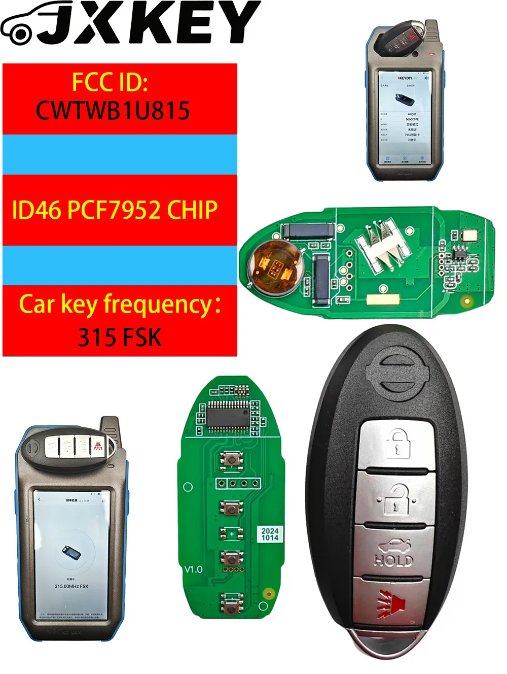 JXKEY Remote Smart Key suit for Nissan Sunny Teana Sylphy Sentra Versa 315Mhz ID46-pcf7952A TWB1U815 4BTN Keyless CWTWB1U815