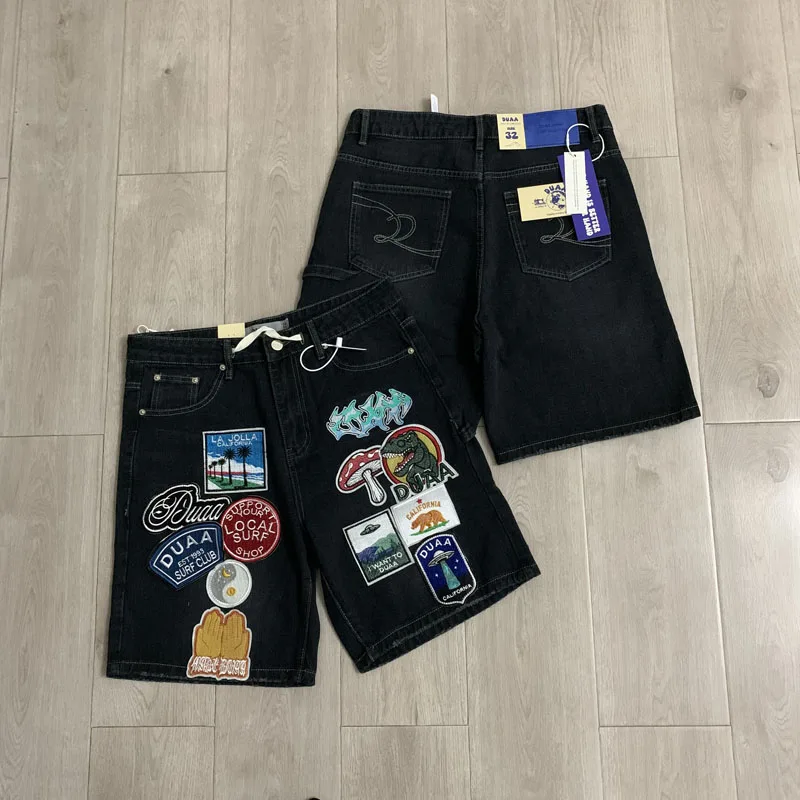 New American Retro High-quality Embroidered Denim Shorts Street Men's Casual Trend Duaa Jeans