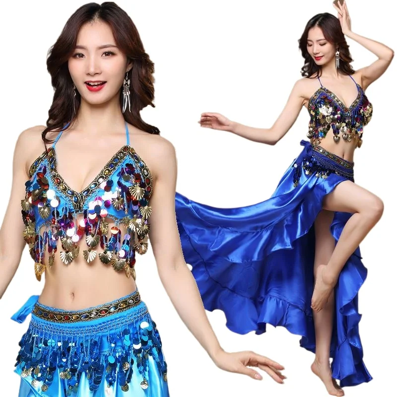 Woman New Belly Dance Costumes Female Sexy Costumes New Indian Dancers Exercise cloth Performance Bra Belt Skirt 3 Pieces Sets