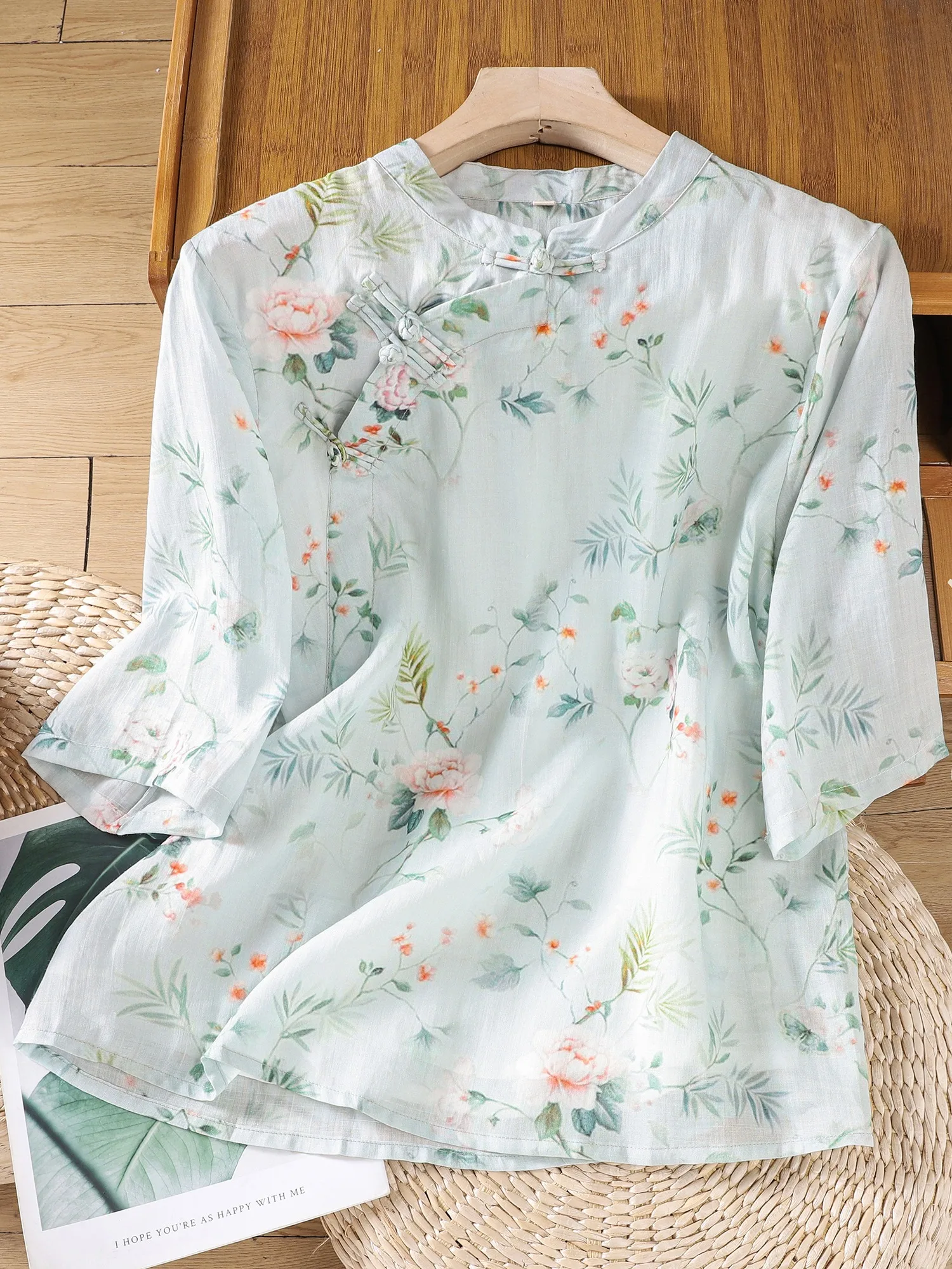 

Retro Artistic Short Sleeve Shirt Women's Loose Fit Button up Print Casual Top Summer Fashion Modified Zen Spirit