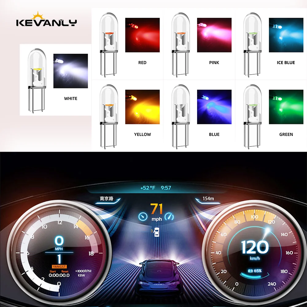 

KEVANLY 100PCS T5 W3W COB Bulb Canbus 12V Indicator Wedge Auto Instrument Lamp Dashboard warning Indicator Car Interior Lights