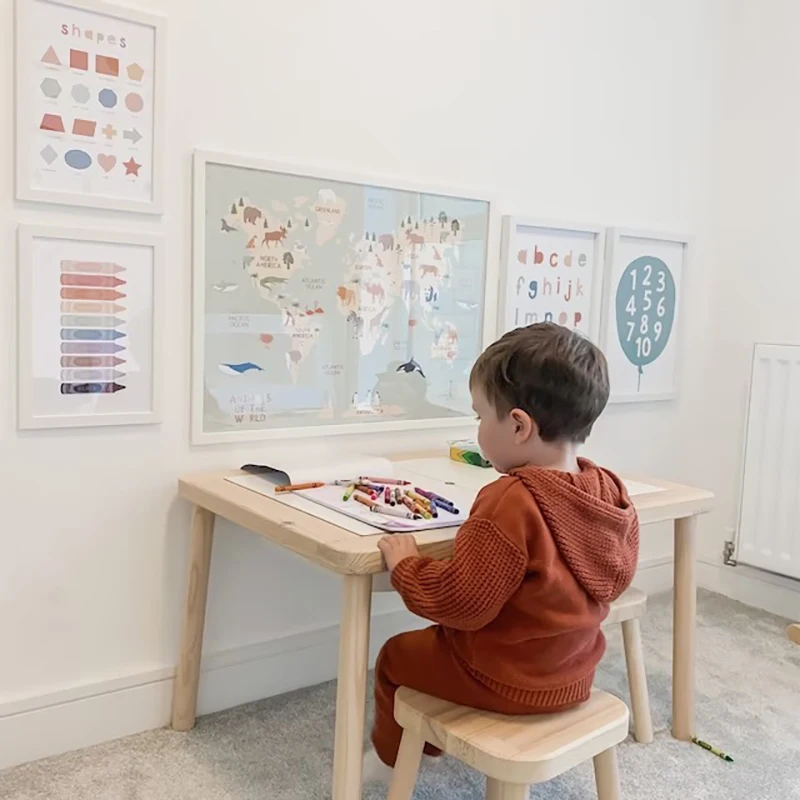 Mapa del mundo, pintura en lienzo, tema de animales Pastel, arte educativo de pared, carteles nórdicos e impresiones de imágenes para decoración de