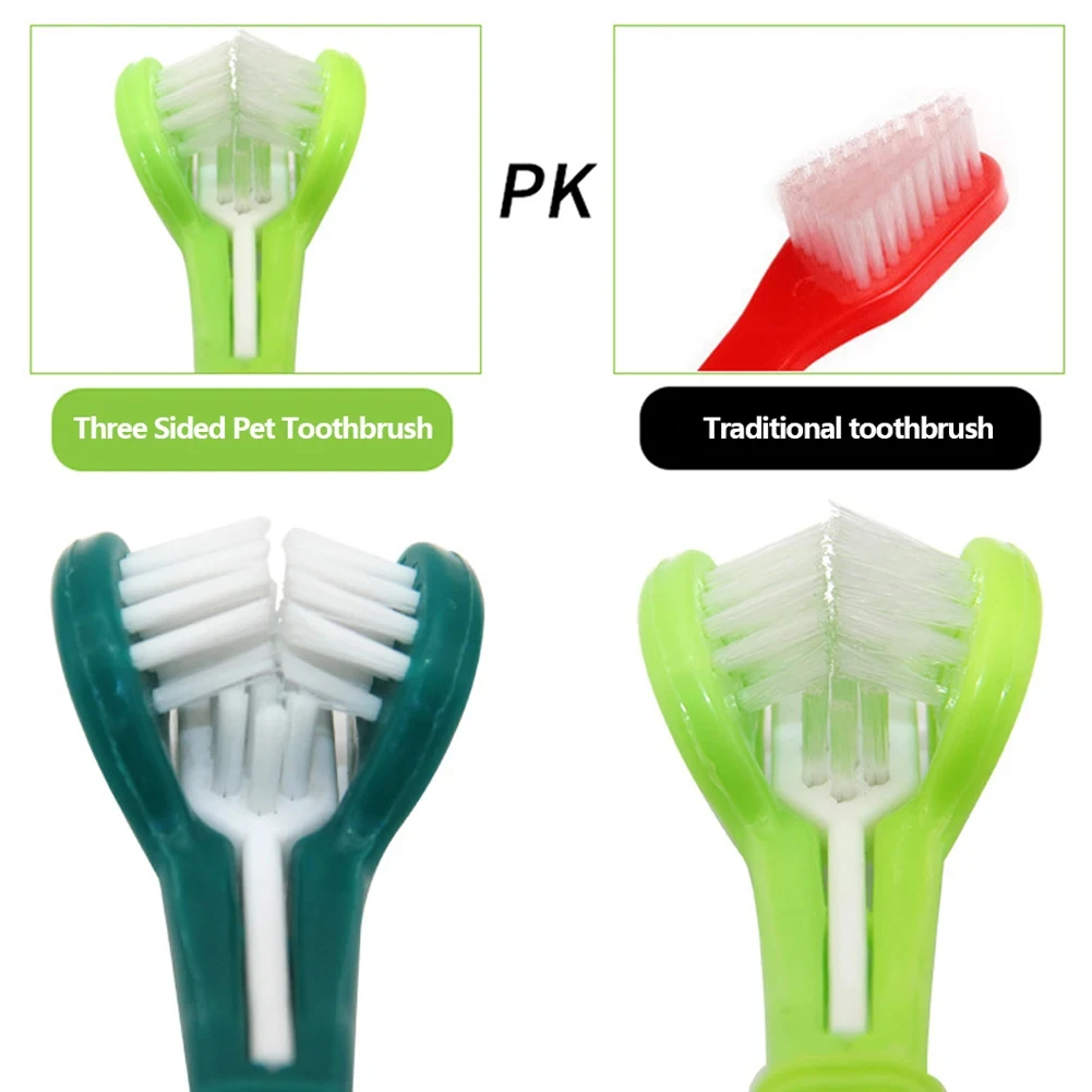 Three Sided Pet Toothbrush Three-Head Multi-angle Toothbrush Cleaning Dog Cat Brush Bad Breath Teeth Care Tool Cleaning Mouth