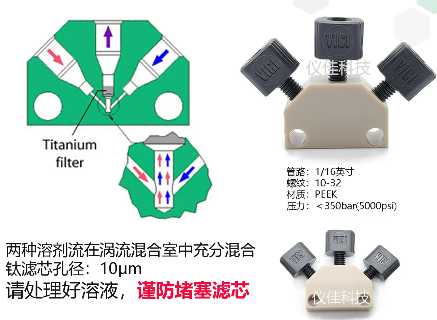 Original chromatographic accessory mixing tee