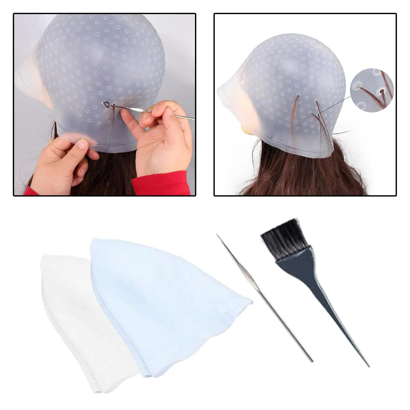 2-pack Silicon Highlighting Dye Frosting Tipping Hat with Hook, Color Styling Professional Tools