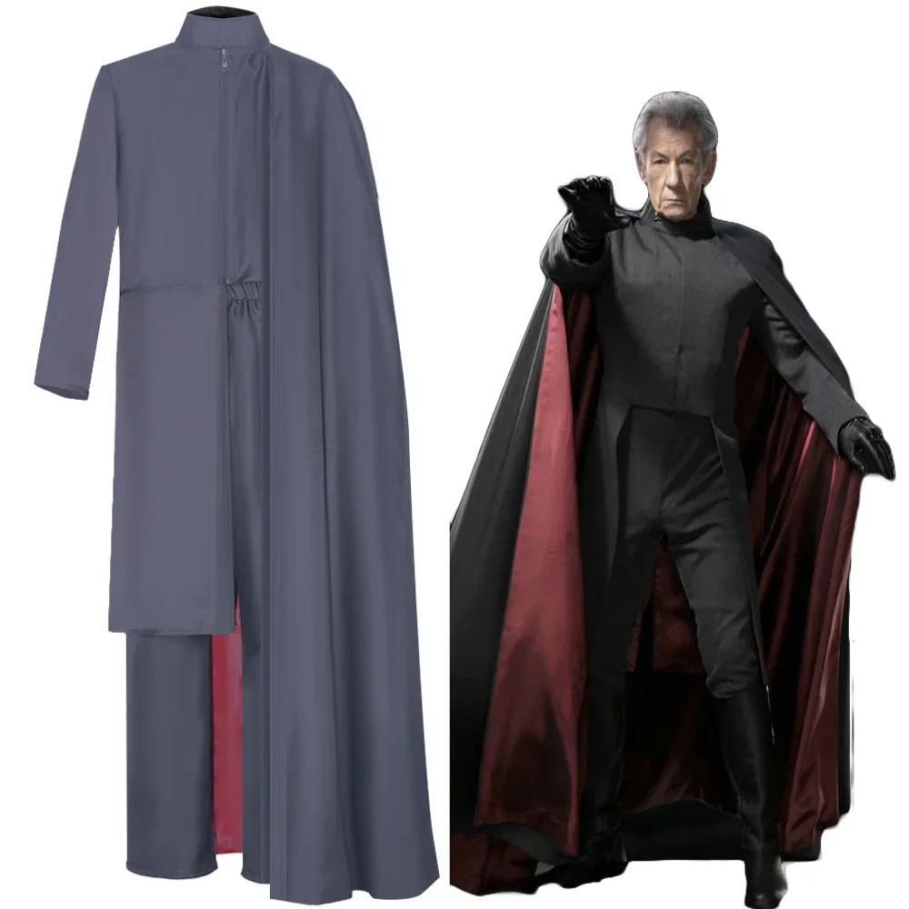 

Anime Magneto Uniform Dark Gray Cloak Suit Movie Superhero Christmas Party Halloween Uniform Cosplay Costume Fancy Cloth