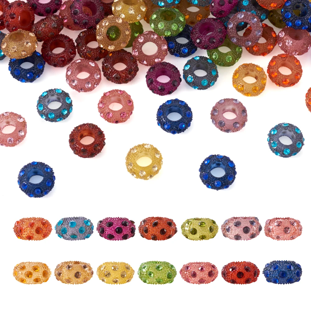 

100pcs Large Hole Beads 13mm Rondelle Resin Rhinestone European Beads Loose Spacer Beads For Bracelet DIY Jewelry Making