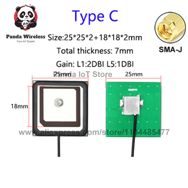 Active High-Precision Positioning Ceramic Antenna GPS+BD GNSS Built-in AntennaL1 L5 Dual Band U.FL SMA-J/ange 28DBI High Gain
