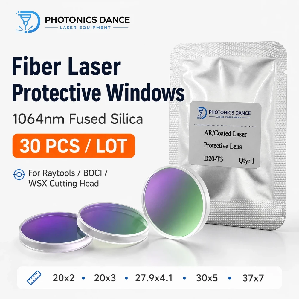 30PCS Fiber Laser Protective Lens 1064nm Fused Silica Windows 18x2 20x2 30x5 37x7 For Raytools BOCI WSX Cutting Head