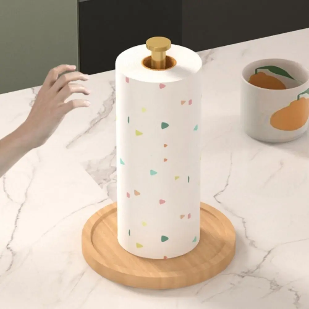 Modern Wooden Base Kitchen Paper Roll Holder Anti-Skid Desktop Cling Film Holder Roll Paper Holder Kitchen
