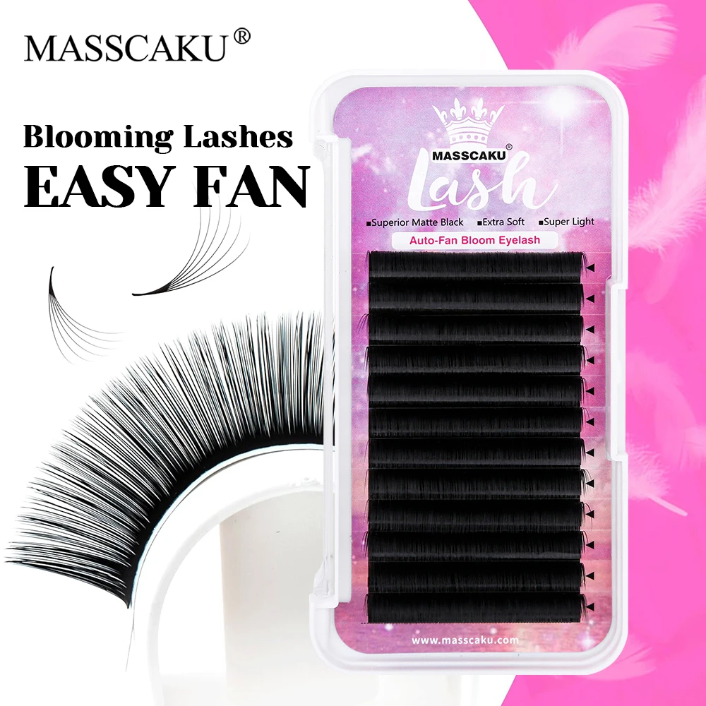 

New Design MASSCAKU 8-17mm and Mix Length One Second Flowering Eyelashes Fluffy Waterproof Easy Fanning Lashes for Beauty Salon