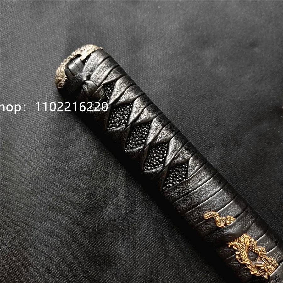 Very Good Handle Tsuka Hilt Alloy Fuchi Menuki Kashira For Japanese Japan Samurai Katana Sword Fittings New Black Leather Ito