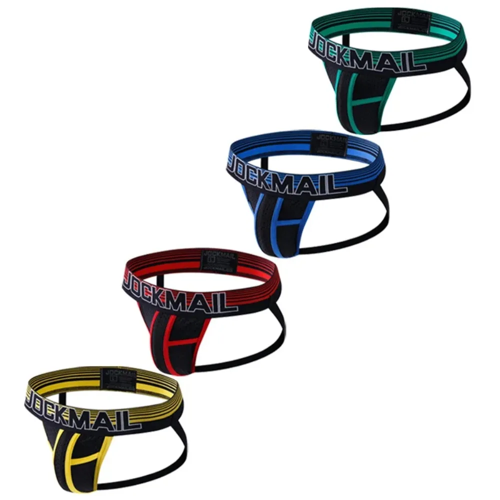 

Jockmail New Underwear Men Thong Sexy Jock Strap Mesh Breathable Stripes Low Waist Hip Suspensorios Hombre Lingeries Hommes Hot