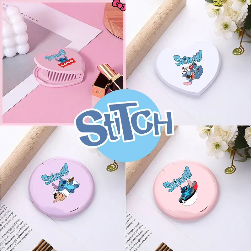

Набор зеркал-гребень Disney Stitch, портативное женское зеркало для макияжа, ручное карманное складное косметическое зеркало для макияжа, маленькое различных форм