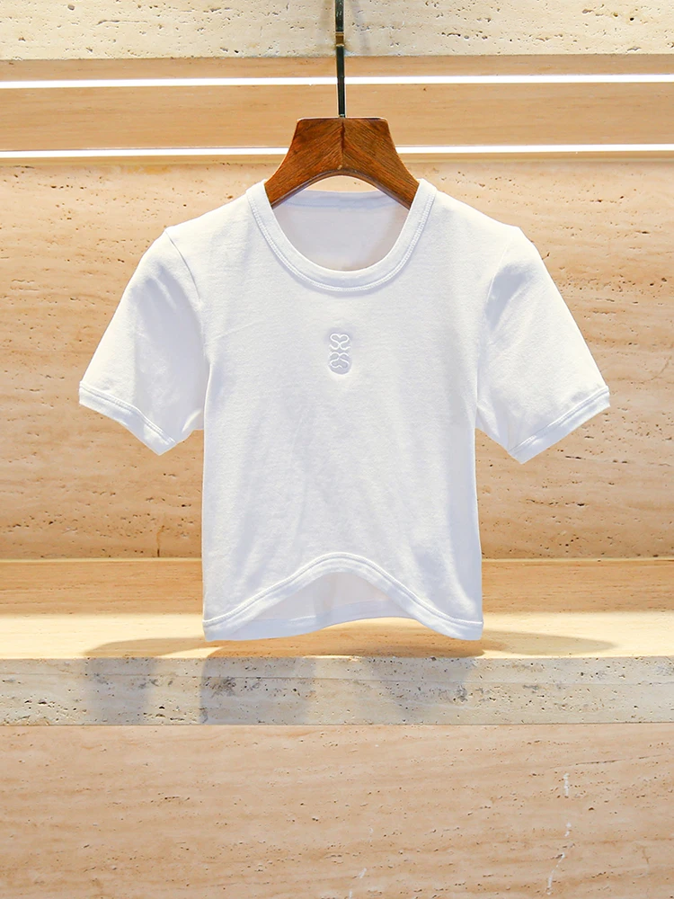 

Ele Embroidered ort Sve T-irt Women's Faion Casual Loose Fit Color round Ne Top for Autumn Season