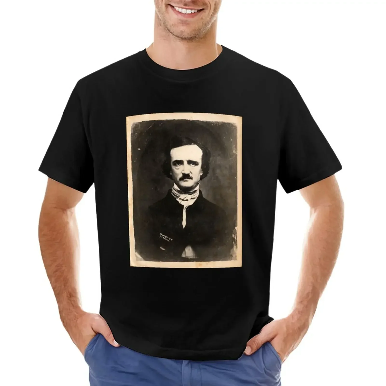 Футболка мужская белая с принтом Эдгара Аллана По, вдохновленная винтажным фото портретом, модный топ на лето