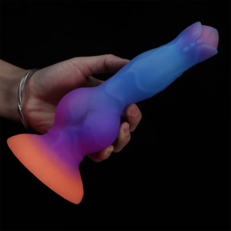 Female Masturbation Night Luminous Silicone Dog Penis Super Cool Dildo Anal Plug Vagina Massager Stimulator Sex Toys For Women