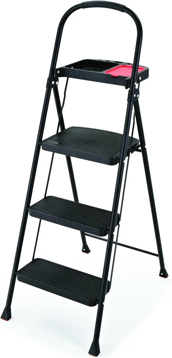 

Rubbermaid RMS-3T 3-Step Steel Step Stool with Project Tray, 225-pound Capacity,Black