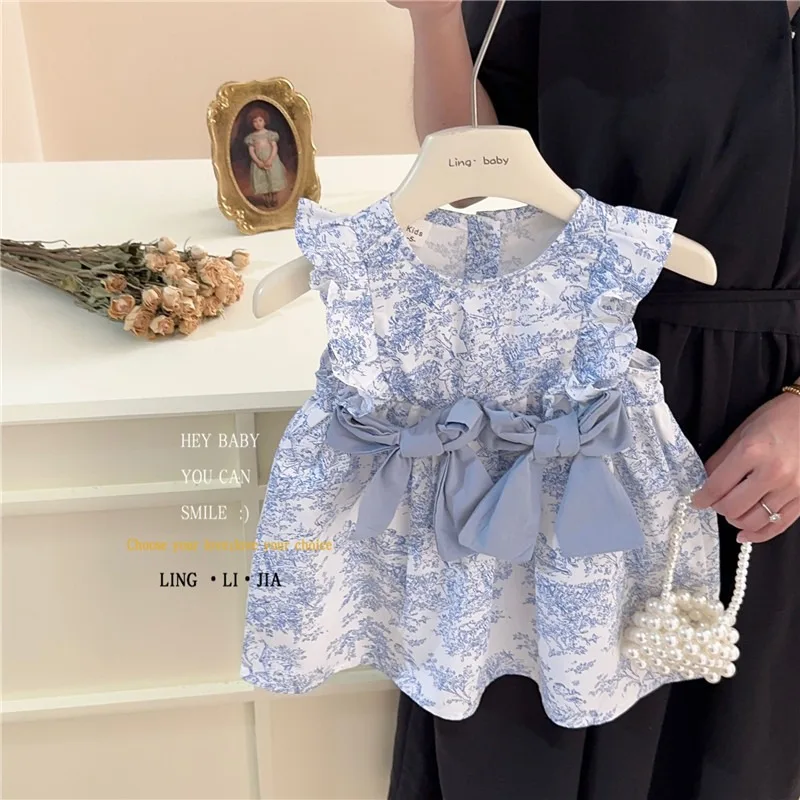 Baby Girl Dress Korean Children Floral Dress Girls Summer Children Sundress Girls Treasure Bow Princess Fashion Dresses