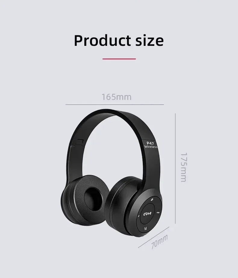 Stereo P47 Headset 5.0 Bluetooth Headset Folding Series Wireless Outdoor SportsHeadset für iPhone Samsung PC Spielzubehör – Detail 10