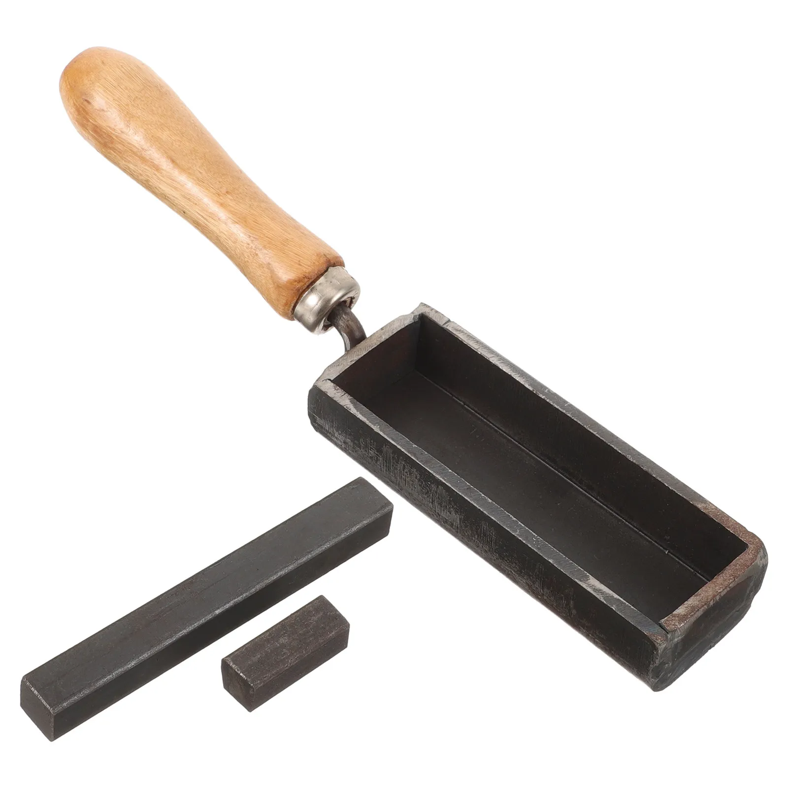 

Strip Shape Oil Slot Iron Mold Creative Wooden Handle Melting Casting Mold for Gold Silver Metal Refining Ingot