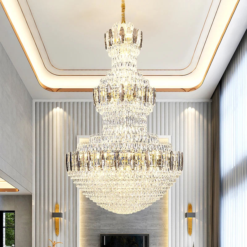 

Italian Light Luxury Crystal Chandelier Hotel Lobby Villa Duplex Floor Hollow Luxury Postmodern Large Lighting