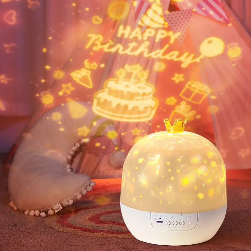 Proyección de luz de estrella de corona, luz nocturna de estrella giratoria, atmósfera de techo para dormitorio, lámpara de noche, proyector, regalo de cumpleaños para niños